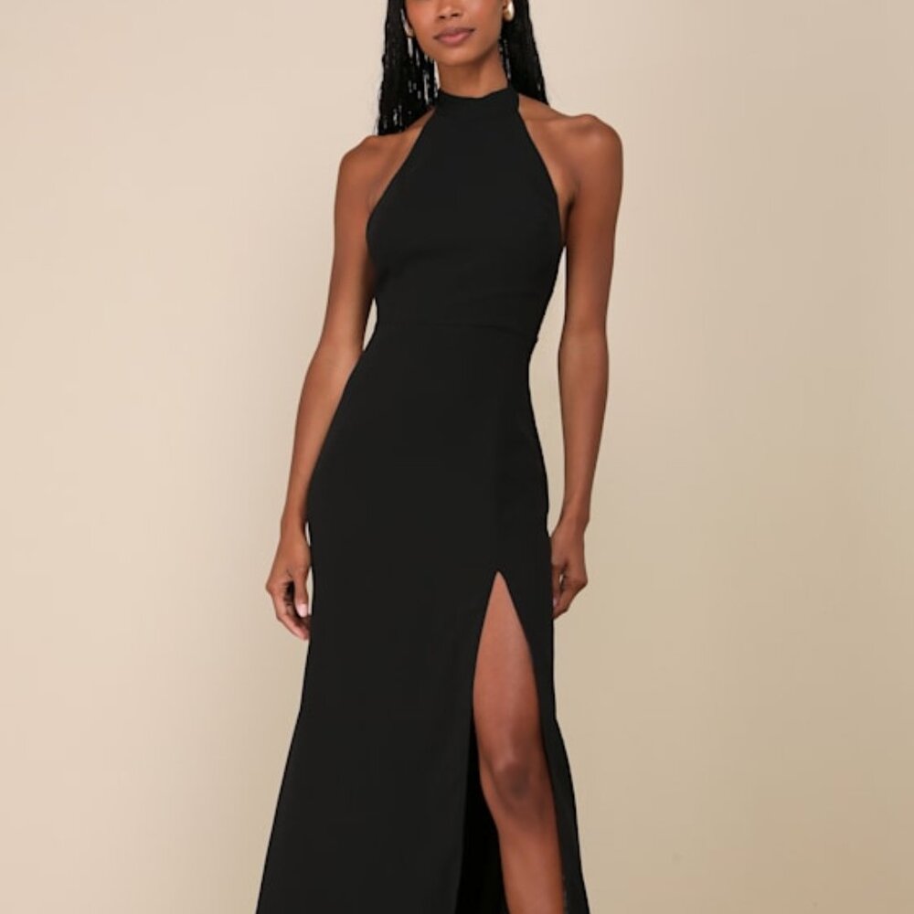 Lulus Captured Your Heart Black Halter Maxi Dress - Size M